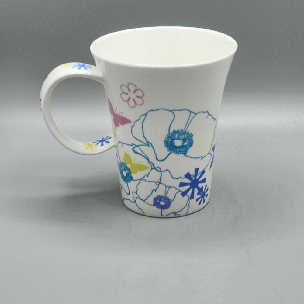 2006 Starbucks Floral Pastel Blue Pink Yellow Butterfly Coffee Cocoa Mug Cup